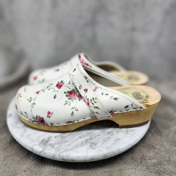 Simson Shoes Womens Size 8.5 White Floral Slip On Clogs *GUC* - Picture 1 of 13